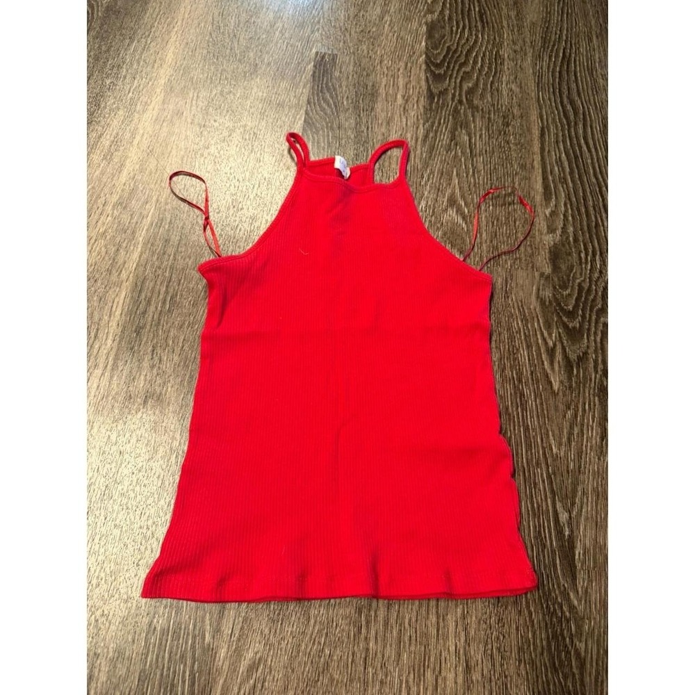 La Miel Red Ribbed High Neck Halter Tank Top Size Medium
